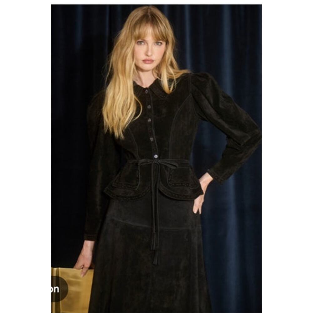 HUNTER BELL Black Suede Peplum Jacket